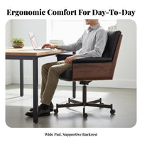 Highspine Managerial Chair Genuine Leather Highspine rotate Armchair Comfortable for Long Sitting sturdy Wood Construction