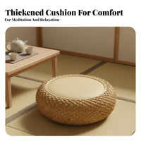 Woven Meditation Seat Thick Padded Round Straw Seat Rattan Meditation Seat Natural Material Japanese Design Floor Stool