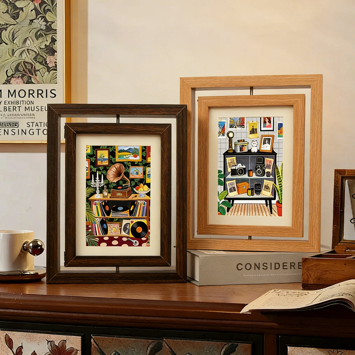 Double-Sided Rotating Transparent Vintage Photo Frame for 7-Inch DIY Pet Memorial or Children's Photos