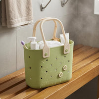 Rectangular Bath Basket Floral Perforated Bath Basket Portable for Bathing
