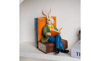 Whimsical Rabbit Reading a Book Literary Bunny Figurine Storybook Rabbit Figurine Charming for Teachers, Students, Desk, Office