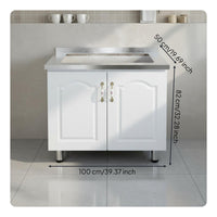 Kitchen Storage Unit Standing Kitchen Cupboard Stainless Metal Surface Modular Design Easy to Clean Cabinet with Drawers and Shelved Compartments Suitable for Families Utility Room Homeowners Home Decoration