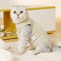 Cat Recovery Suit with Adjustable Neckline, Post Surgery Full Body Sleeveless Design, Anti Licking Fastener Closure, All Seasons