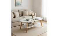 Two-Tier Wooden Tea Table Rounded Corners Mid-Period Modern Coffee Table Heavy Duty Living Room Furniture for Reception Area