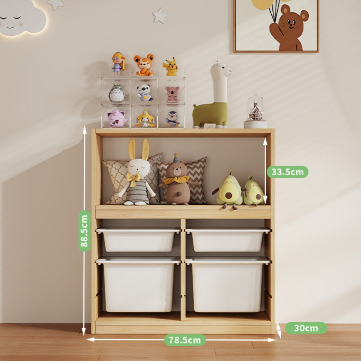 Child S Toy Storage Cabinet Shelf Organizer Solid Wood Construction Child-friendly Design Wooden Cubby Spacious Bins Suitable for Toddlers Infants Playroom Bedroom Home Decoration