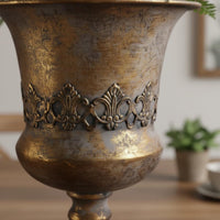 Vintage Goblet Vase Metalwork Ornate Pedestal Planter Stable Foundation Home Decoration for Living Room