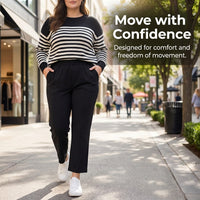 Ladies Trousers with Elasticated Waist for Plus Size Women, High Straight Leg for Summer Casual Wear, Breathable Stretch Material
