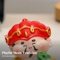 Creative Design Chinese God of Wealth Statue Hand-Painted Cartoon Prosperity Deity Figurine Stable Base for Office Workers, Business Owners