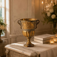 Golden Patina Finish Vase Easy to Clean Antique Metal Vase Reusable Home Decor for Guesthouse, Hotel