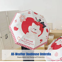 Cartoon Fruit Dog Sun Umbrella, Women's Rain Umbrella, Black Coating, Automatic Folding, Three-Fold
