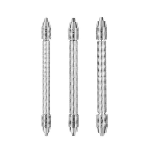 3 Pieces Double-Ended Pin Vise Anti-Slip Double-Ended Pin Vice Accurate Steel Bit Holder with Knurled Grip for Hobbyists, Watch Repair