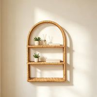 Wicker Wall Shelf Woven Three-Tier Wall Shelf Space-Saving Furniture for Living Room