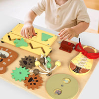 Wooden Montessori Busy Board for Kids - Hand-Eye Coordination and Shape Recognition