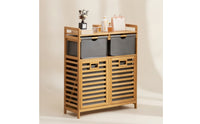 Slatted Storage Cabinet Storage Cabinet with Textile Bins Space-Saving Shelving Unit for Small Apartment