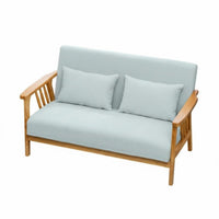 Paded Wood Frame Settee Japanese Design Upholstered Wood Frame Settee Space-Efficient Size Splayed Legs for Perusing Corner