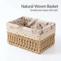 Paper Rope Storage Baskets with Lids, Woven Bins for Desk Organization, Desktop Storage Box Set, Makeup Organizers Paper Rope Baskets, Organizer Bins