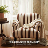 Striped Wooden Armchair Sturdy Wood Frame Striped Upholstered Armchair Designer Look Space-Saving Design for Living Room