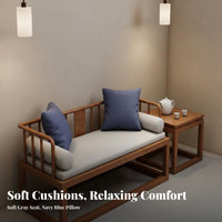 Solid Wood Teahouse Table and Chairs Set with Carbon Steel Frame Foam Cushions Booth Furniture Dining Seating Suitable for Cafe Restaurant Lounge Teahouse