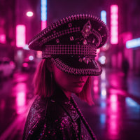 Peaked Hat Studded Sequin Hat with Rhinestones Punk Cap with Spikes for Partygoers, Stage Performances