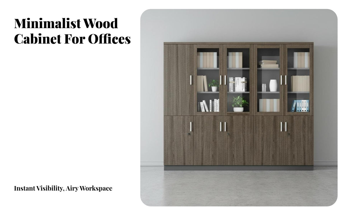 Wooden Filing Cabinet with Lock Multi-Compartment Design Modern Office Storage Cabinet Easy Assembly Bookcase with Glass Doors for Study Room, Library