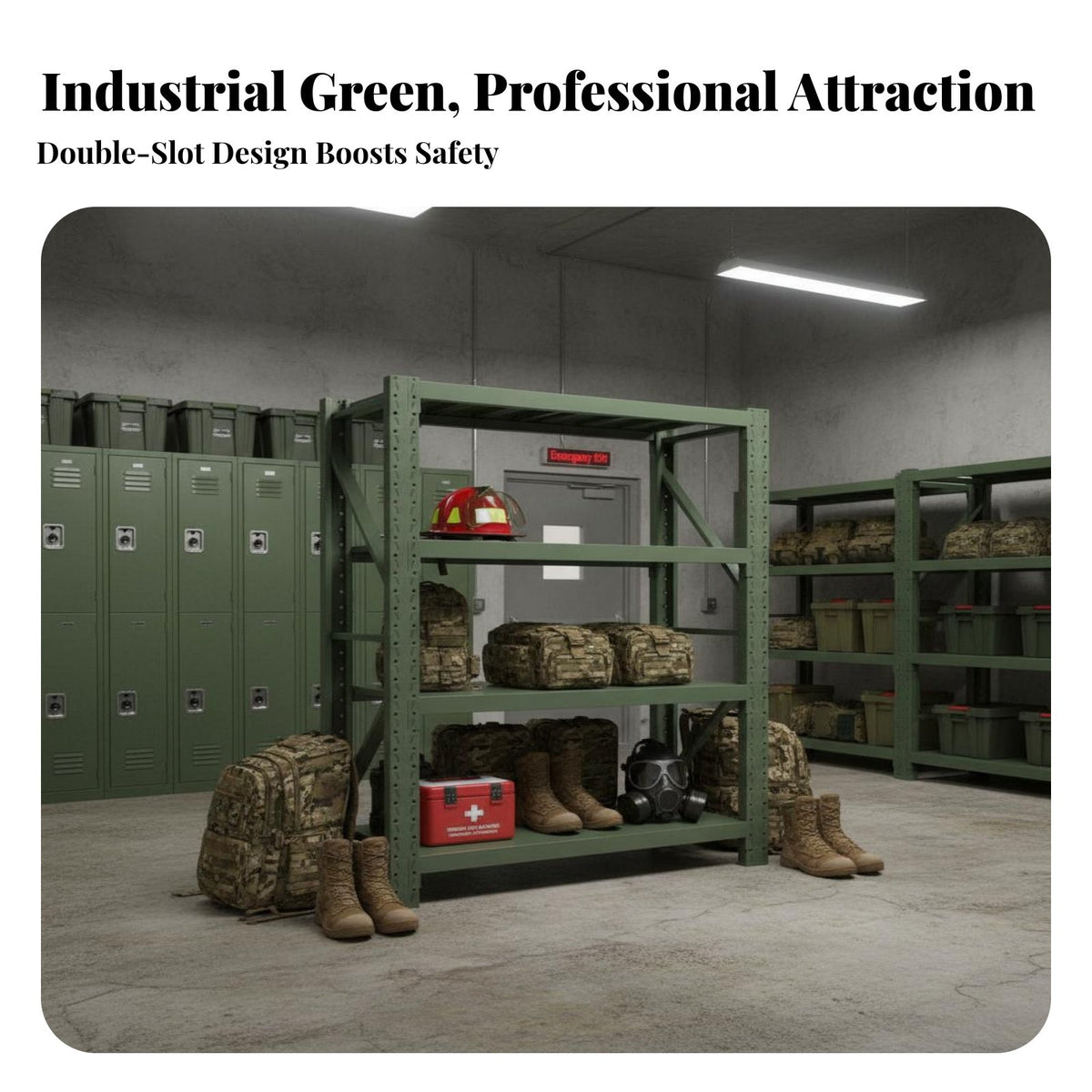 Riot Gear Storage Shelf Shelf All-Steel Construction Firefighter Gear Rack High Load Capacity Mobile Utility Shelving for Fire Station, Stockroom