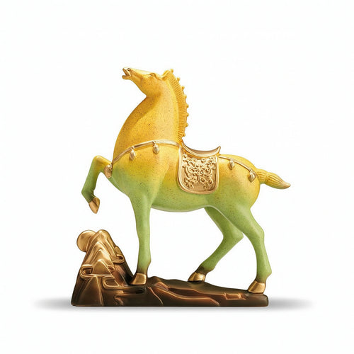 Horse Figurine with Saddle Rearing Decor Sculpted for Living Room, Office Desk