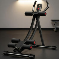 Built-in Display Standing Ab Exerciser Matte Black Foam-Padded Ab Exercise Machine Upright Handlebars Core Workout Machine Curved Frame for Indoor Exercise