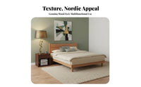 Nordic aesthetic Floating Wooden Bedstead Minimalist Aesthetic Bed Frame Slim Headboard Bedroom Furniture No Box foundation Needed for Apartment Dwellers, Design lovers, Homeowners, Small Living Spaces, Guest Room