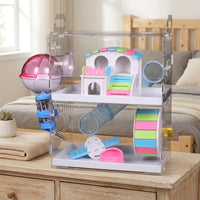 Large Hamster Cage with Built-in Tunnels, Large Three Layer Drawer Cage with Acrylic Tray, Easy Transparent Acrylic Habitat for Dwarf Hamsters