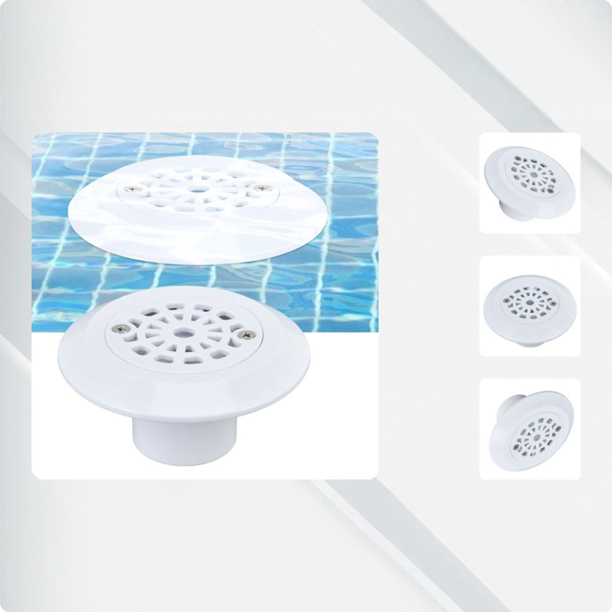 White Pool Inlet Grate Plastic Water Inlet Fitting Perforated Pool Drain Low-Profile