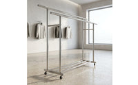 Space-Saving Clothes Drying Rack with Wheels Portable Double Rod Clothes Rack Stable Furniture Large for Laundry Room, Bedroom