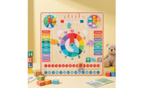 Multicolor Child-Centered Calendar Clock Board Movable Hands Wooden Calendar Clock Board Sliding Parts Educational for Preschoolers, Kids