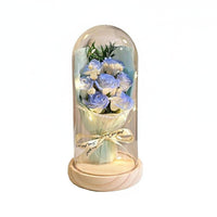Romantic Gift Blossom Arrangement Glass Dome Long-Lasting Blossom Glass Dome Lamp Hand-Assembled Lighted Flower Cloche Dustproof Cover for Mom