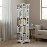 360 Degree Revolving Bookcase Solid Wood Floor Standing Book Rack Space Saving