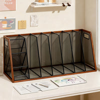 4-Tier Desktop File Organizer with Divider, Anti-Tip Bookend, Simple Reading Stand
