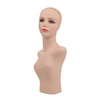 Mannequin Head and Shoulders Form Cream-Colored Hairpiece Display Stand Rounded Shape