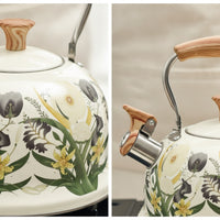 3L whistling Kettle with Wood-Grain Handle Stainless Steel Tea Kettle with Whistle Firm Hold for Stove, Kitchen