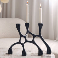 Modern Three-Arm Candelabra Glossy Sculptural Candelabra Abstract Three-Arm Candle Holder Tabletop for Art Collectors, Minimalists, Dining Table, Entryway, Study