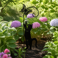American Country Style Cat and Butterfly Iron Garden Stake Outdoor Landscape Ornament