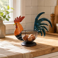 Cockerel Wire Basket Painted Cockerel Ornamental Egg Basket Vintage Design