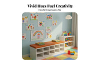 Comfortable Padding Padded Cubby Bench Multi-Functional Cushioned Cubby Rack Multifunctional Design children's Furniture Removable Cushion for Toddlers, Homeowners, Kindergarten, Daycare Kindergarten, Classroom, Entryway
