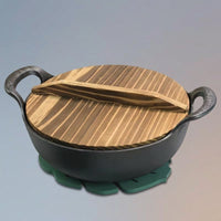 Frying Pan for Stir Fry and Griddle Pan Meals, Large Cast Iron Wok with Wood Lid and Handles, Heavy Duty Cooking Pot