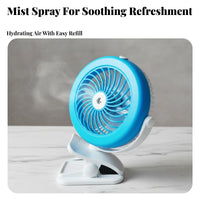 Quiet Operation Attach-on Misting Fan Adjustable Speeds Portable Misting Fan 360-Degree Rotation for Travelers, Bedside, Camping, Stroller