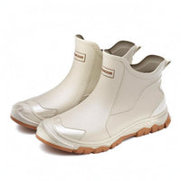 Flared Opening Ankle-High Rain Boots Stitched-Style Panels Pull-on Rain Boots Reinforced Heel Non-Slip Rubber Boot