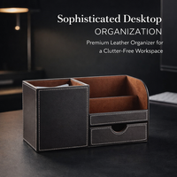 Office Organizer Desk Pen Holder with Compartments, Rectangular Faux Leather Organizers and Accessories, Workspace Organization for Professionals