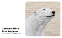Seated Northern Bear Sculpture Textured Textured Coat Northern Bear Statue White Finish for Lawn, Aquarium Themed