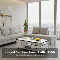 Coffee Table with Storage Marble Pattern Top Rectangular Coffee Table with Compartments Minimalist Furniture Living Room Furniture for Homeowners
