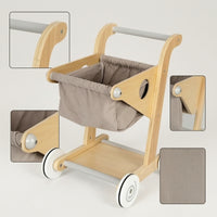 Toddler Wooden Push Cart Lightweight Push Cart with Cloth Basket Safe Wooden Baby Stroller Smooth for Playroom