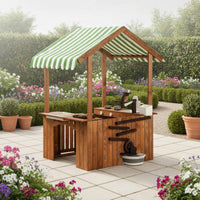 Wooden Outdoor Playhouse Sink Area Play Kitchen Playhouse for Backyard