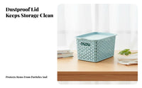 Lidded Woven& sophistication Container Stackable Storage Basket Sturdy Construction